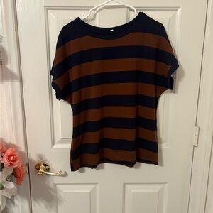 Striped Navy and Brown Women's Top